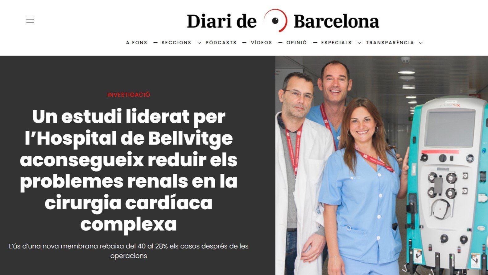  La fita dels intensivistes de l'HUB, destacada al Diari de Barcelona