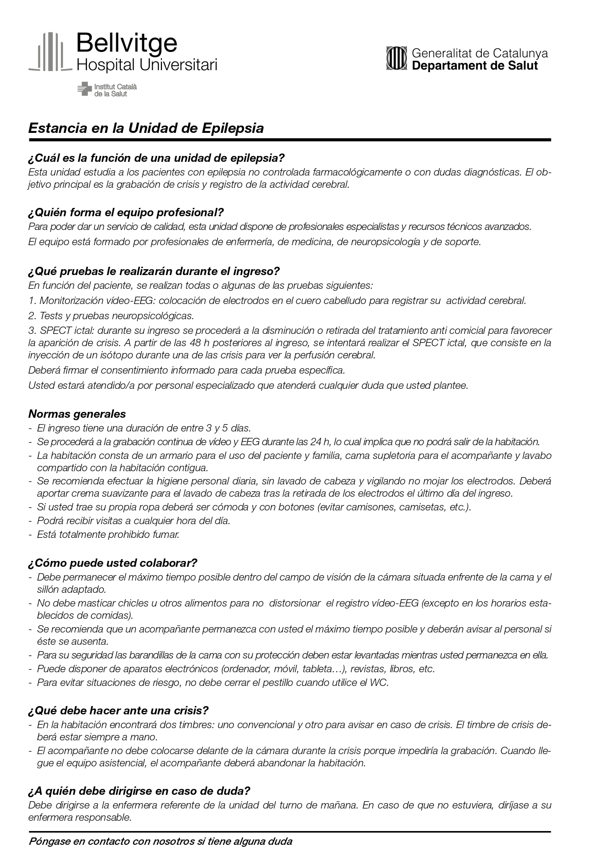 full informatiu Estancia en la Unidad de Epilepsia castella