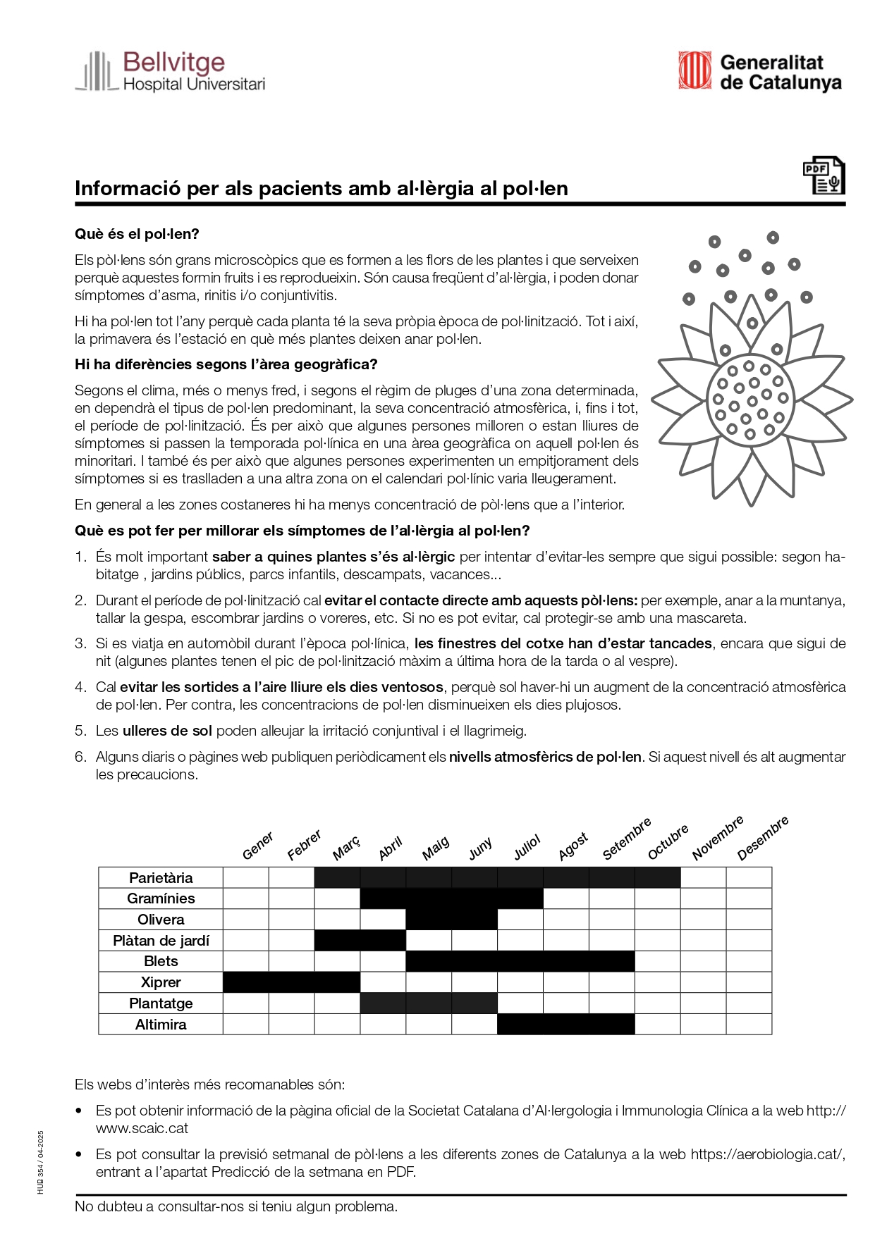 Informació per als pacients amb al·lèrgia al pol·len cat Informació per als pacients amb al·lèrgia al pol·len cat