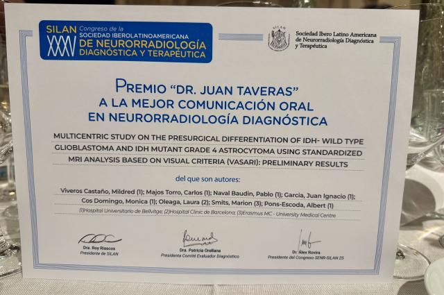 vBellvitge rep el premi “Dr. Juan Taveras” a la millor comunicació oral en neurorradiologia diagnòstica